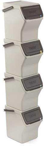 TATAY Contenitori Differenziata Easy Waste 20L | Set da 4 | Design Modulabile e Impilabile | Coperchio con Sistema Click | Manico Integrato per il Trasporto | Materiale Riciclato | 35x27x36cm, Ecohome