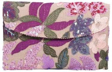 GUOCU Donna Pochette in paglia con ricamo Floreale Vintage con paillettes Borse a tracolla Borsa a mano da Spiaggia estiva Borsa a Tracolla Boho Crossbody Borse a Mano Viola