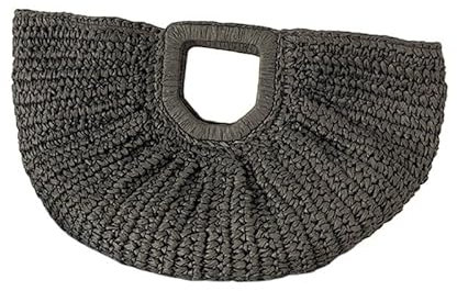 wangfq Korbtaschen Damen Sommer gewebte Strohtasche Mond große Kapazität Geldbörse und Handtasche for Frauen Strandkorb Taschen Mode Reise Schulter Shopper Totes Basttaschen Damen Sommer(Black)