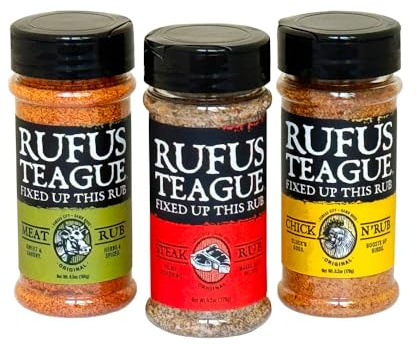 Rufus Teague BBQ Rub Set – 3-pack: Meat Rub 184g, Chick N Rub 176g & Steak Rub 176g – För stekpanna, smoker & grill – Gåvoset för män, Fars dag