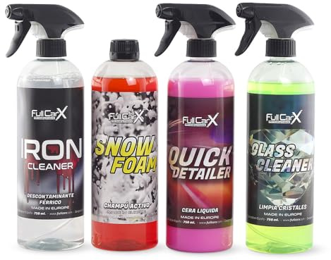 FULLCARX Kit Extérieur de Base Nettoyage Voiture, Nettoyant Jantes Décontaminant Ferreux, Shampoing Mousse Snow Foam pH Neutre, Cire Quick Detailer, Vitre, Produit Lavage Detailing Professionnel