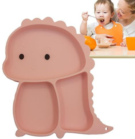 Tapis d'alimentation en silicone pour bébé | Assiettes en silicone pour en forme de dinosaure | Plaques d'aspiration puissantes avec 3 compartiments alimentaires pour la maison, le pique-nique et le c