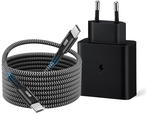 45W USB C Ladegerät Schnellladegerät, Super Fast Charger Netzteil mit 2 m 100W Nylon Ladekabel Typ C Schnellladekabel für Samsung Galaxy S25 S24 S23 S22 Ultra S21 S20FE Note10+ A72, Tab S10+ S9 S8