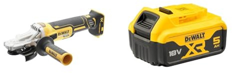 DEWALT DCG405FN-XJ DCG405FN Cordless XR Brushless Flathead Angle Grinder, 18 V, Yellow/Black, 125 mm + DEWALT Battery