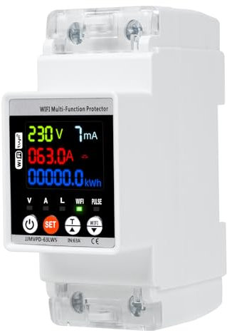 Jadeshay Protection Contre Les Surtensions, 230V Stabilisateur de Tension 63A Compteur Electrique Intelligent Disjoncteur WiFi Tuya sur Rail DIN écran Couleur