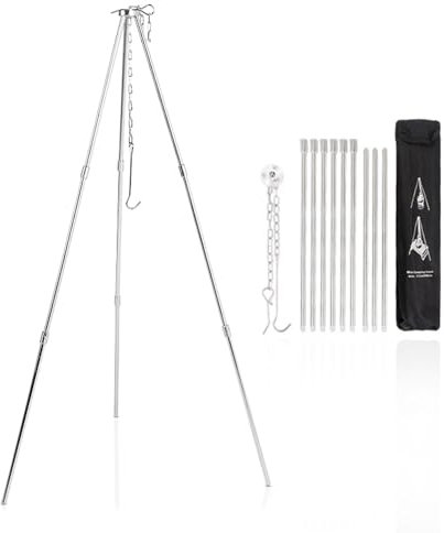 SSyang Barbecue Suspendu sur trépied en Acier Inoxydable pour la Cuisine Extérieure et Camping (Argent)