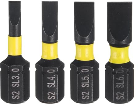 QUARKZMAN Inserti per Avvitatore a Taglio SL3/SL4/SL5/SL6 4Pz | 1/4 Gambo Esagonale 25mm/1 L, Punte per Cacciavite Magnetico Esagonali a Testa Piatta, in Acciaio S2, Trapano Elettrico