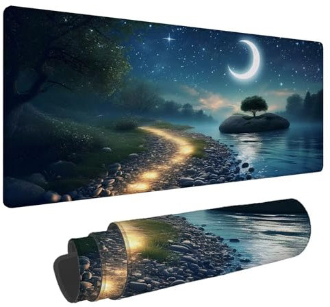 Tapis de Souris Lac Tapis de Souris XXL Lune 1500x800x4mm Tapis Souris Gamer, sous Main Bureau Ordinateur Portable, Mouse Pad Bords Cousus Caoutchouc Antidérapante, pour Souris et Clavier A-102