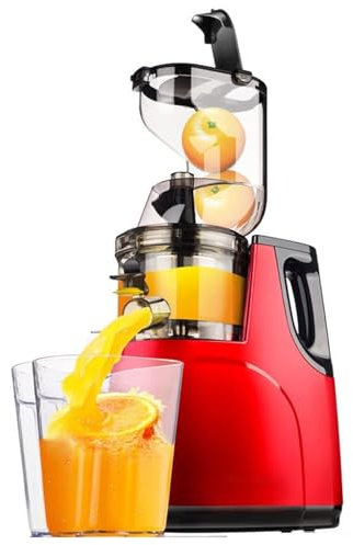 Extracteur de jus automatique pour fruits et légumes, extracteur de jus à mastication de 80 mm de diamètre, extracteur de jus à vitesse lente, faible bruit et facile à nettoyer, sans BPA, rouge