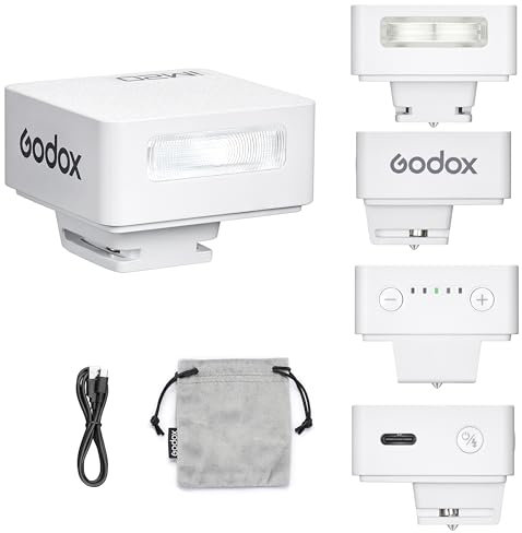 Godox iM20 Camera Flash, Mini Flash Speedlite, GN15 with 7 Levels Flash Power, CCT 6000K±200K with S1/S2 Optical Control for Fuji/Sony/Nikon/Canon/Olympus Camera (White)