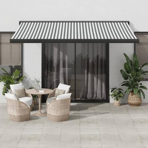 Tenda da sole retrattile, parasole per balcone, tenda da sole a cassetta, adatta per negozi, balconi, ristoranti, terrazze, antracite e bianco, 4 x 3 m, tessuto e alluminio