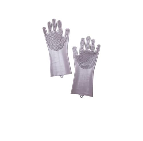 GOOZHI Guantes de caucho para el hogar, 1 par de guantes de silicona for lavar platos, reutilizables, con esponja y cepillo, for fregar y utensilios de cocina.(Grey)