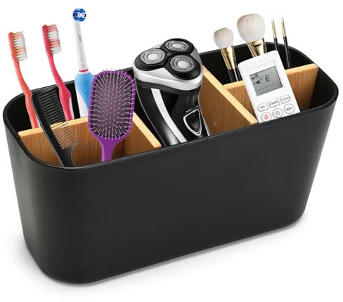 Porte Brosse à Dents Electrique Salle de Bain, Support Brosse a Dent Electrique, Porte-Brosse à Dents et Dentifrice en Bambou avec 5 Compartiments pour Organisateur Salle de Bain Bureau Cuisine
