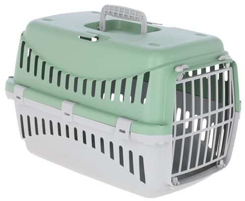 Kerbl Pet Transportbox Expedion, Transportmöglichkeit für Katzen/Hunde/Kleintiere, Kunststoff, Mint|Hellgrau, 45x30x30 cm