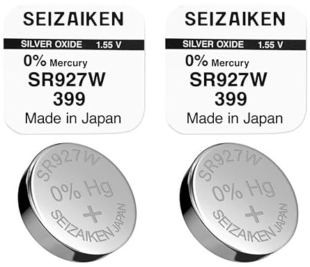 2 piezas de pilas de botón originales SEIZAIKEN 399, SR927W, 1.55 V, pilas de reloj de óxido de plata, 0% de mercurio, 100% fabricadas en Japón