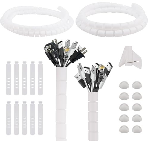 AWBEOT 2 x 1.5 M Kabelschlauch, Spiral Kabelschlauch, Durchmesser 16mm / 22mm, Flexibel Kabelkanal, Spiralschlauch Cable Organizer mit 10*Kabelbinder, 10*Desktop-Drahtschnapper, Weiß