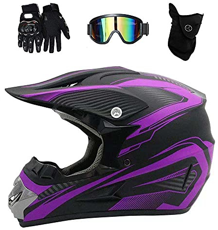 Integral MTB Casco de Motocross, con Gafas Guantes Mascarilla, Juventud Niño Todoterreno Motocicleta ATV Cascos, Cuesta Abajo Carreras de Enduro Quad Dirt Bike Casco