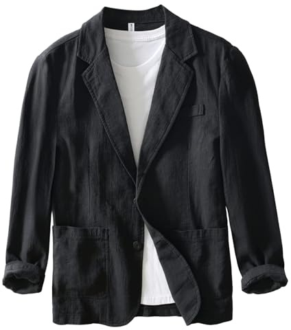 Sawmew Blazer en lin pour homme, veste de costume de loisirs, manteaux de sport légers à deux boutons, coupe slim, blazer de loisirs pour homme, veste de costume sportive(Black,XX-Large)