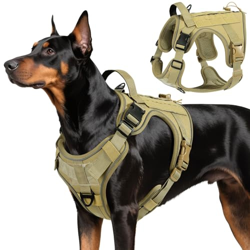 VavoPaw Taktisch Hundegeschirr, Einfach Kontrolle & Anti Zug Hundegeschirr mit Molle Panel und Reflektierend Streifen, Taktisch Weste für Hunde Training, Wandern, Jagd, Outdoor, Armee Gelb, L