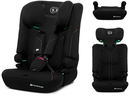 Kinderkraft I-COMFY, Siège auto, Pour enfant, Réglable (76-150 cm), Dossier réglable, Harnais de sécurité à 5 points, Système de croissance facile, pour enfant, Installation facile, Noir