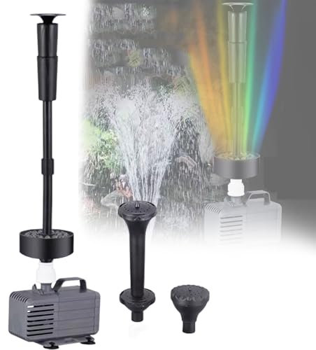 TYH Wasserspielpumpe mit LED-Leuchten, Tauchpumpenbrunnen, mit 3 Düsenoptionen, einstellbarem Wasserfluss, für Gartenteich, Fischtank, Wasserspiel