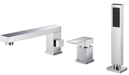 Robinet Salle Bain Baignoire et Douche 3 Trous Mitigeur Monocommande Baignoire Sur Gorge en Cuivre,Chromé