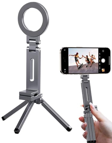 Treppiede Magnetico per Smartphone | Supporto Pieghevole con Manico per Cellulare,Clip Rotante e Compatto per Palestra, Viaggi e Casa