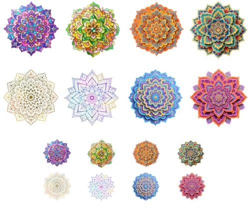 ANATTASOUL 16Pcs Mandala Muster Bügelbilder Für Textilien für Kleidung | 6.5 x 8 CM/18 x 22 CM Schnell & Einfach Bügelbild DIY Sticker zum Aufbügeln Bügelbilder Erwachsene für Hosen, Hüte, Taschen