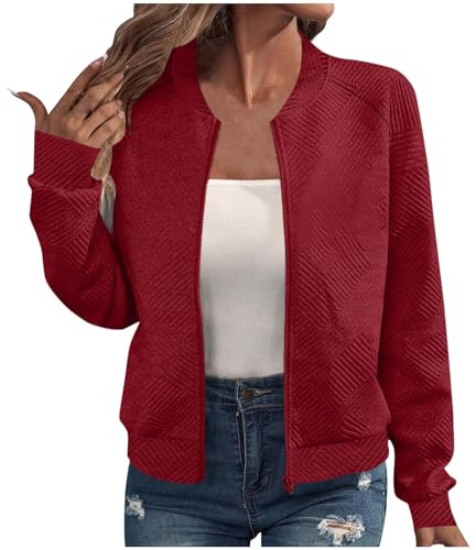 KOG Bomberjacke Damen Herbstjacke Warme Wintermantel Wanderjacke Einfarbige Kleidung Frauen übergangsjacke Elegante Sweatjacke Retro Kapuzenjacke Teenager Daunenjacken Warm Festival Jacke Cordjacke