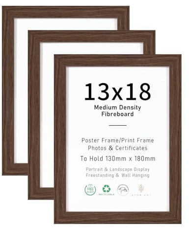 Portarretratos de 13 x 18 pulgadas, paquete de 3: exhibición versátil para fotos de 5 x 7 pulgadas con mate, tablero de fibra de densidad media marrón para uso en pared o mesa