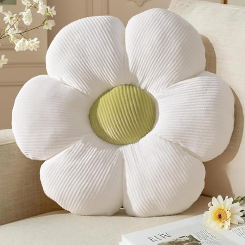 Yhoelata Blumen Kissen Weiß, Sitzkissen Boden Aesthetic Zimmer Deko Bedroom, Ganseblumchen Dekokissen Kinderzimmer, Preppy Room Decor, Sofa Kissen 49 cm
