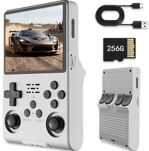 R40s pro Retro Handheld Game Console, 3.5 IPS Screen Portable Video Game Console ,Built in 256G Card & 30000 Games,Open Source Linux System (White)