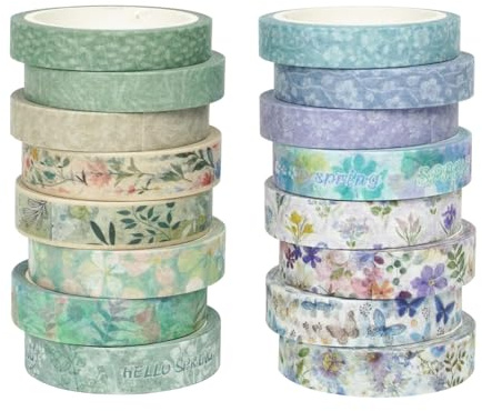Set di 16 rotoli di nastro Washi Tape Set a tema primaverile, Washi Tape, Nastro Adesivo Decorativo, Vendemmia Washi Tape Set, per fai da te, scrapbooking, cornici per foto, confezione regalo