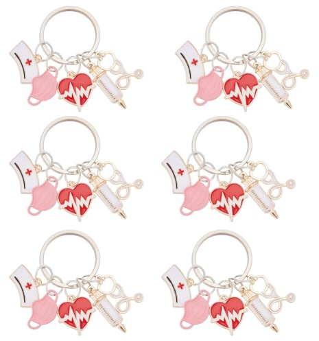 PLIGREAT 6 portachiavi con infermiere, regalo per donne e uomini, infermieri, lauree, apprezzamento, divertenti ciondoli a tema infermieristico, regali per la settimana dell'infermiere, nuovi laureati
