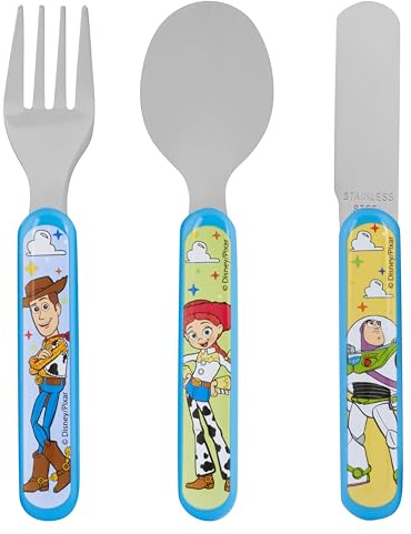 Disney Toy Story 3-Piece Cutlery Set for Kids – Includes Knife, Fork, & Spoon – Made from Durable ABC Plastic & Stainless Steel – Features Woody, Jessie & Buzz Lightyear – Suitable for Ages 36+ Months