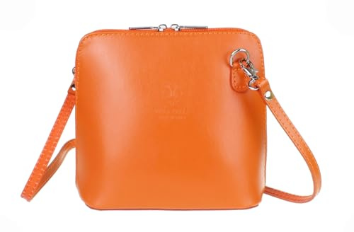 Girly Handbags Womens Genuine Leather Rigid Cross Body Shoulder Bag Real Italian - Orange
