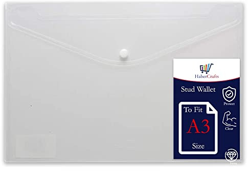 A3 Kunststoffhüllen mit Druckknopf, transparent, für Schule, Dokumentenmappe, Dokumentenmappe, Tragetasche, Dokumententaschen, Kunststoffmappe, Büroakten, Knopfverschluss (für A3-Größe – 1 Ordner)