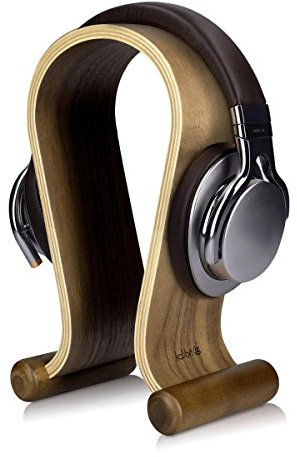 kalibri Wooden Omega Headphone Stand - Universal Headset Wood Hanger - Holder for Gaming Headsets DJ Studio Headphones & Earphone Display - Walnut