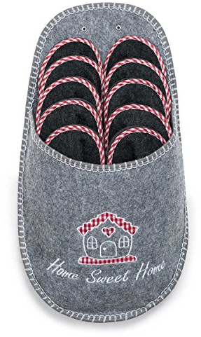 UMOI - Pantoufles pour invités antidérapantes Home Sweet Home avec broderie sophistiquée, antidérapant, Pantoufles de feutre pour femme, homme 5 paires 5 tailles différentes