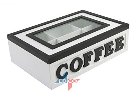 Arti Casa Coffee B&W Tea Stand & Coffee Teabags Box Holder Organizer with 6 Compartments, L27 x W18 xH8cm