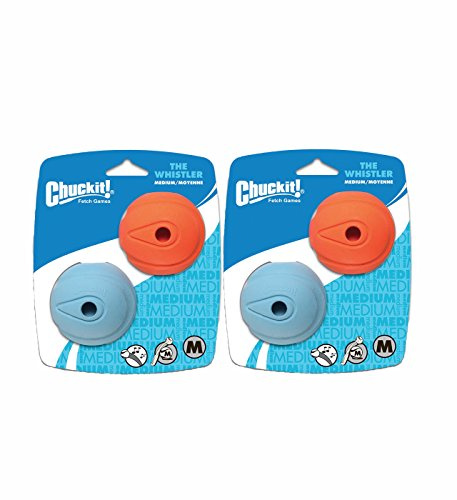 Whistler Ball | Spielzeug für Hunde | 2 x 2 Stück | Medium, pfeift im Flug | Chuckit! | Hundespielzeug | Für weite Apportierspiele mit Pfeifton | Passend für Launcher Größe M | Doppelpack