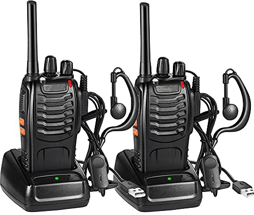 QITAO Walkie Talkies 88E 16CH Signal Band Two Way Radio Rechargeable Long Range Headset Headphone Built in LED Torch for Outdoor Camping Field Survival and Hiking