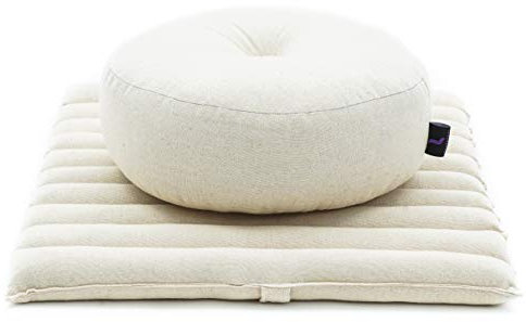 Leewadee Meditationsset Yogaset aus Meditationskissen Zafu und kleiner rollbarer Sitzmatte Zabuton Ökologisches Naturprodukt, Kapok, Natur