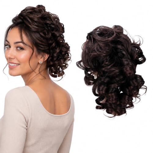 CAISHA Haarteil Haargummi Dutt Gelockt Messy Bun Braun Mix G4L