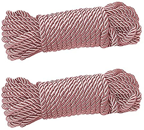 2 Pack DIY 32 feet 8 mm Diameter Soft Polyester Nylon Rope Solid Braided Twisted Nylon Decorative Ropes, 10m Durable and Strong All Purpose Twine Cord Rope String Thread Cord (Pink Ropes)