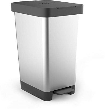 TATAY Kitchen Bin Smart, 25 Litre Capacity, Retractable Pedal, Polypropylene, BPA Free, 30 Litre Garbage Bag. Grey. Dimensions 26 x 36 x 47 cm