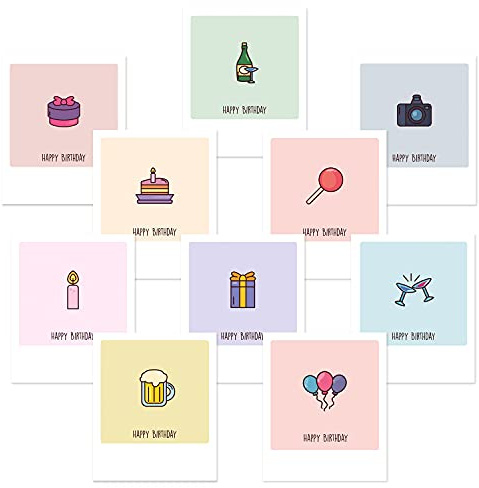ThermoTasty LEICHT & LECKER dedeco 20x Postkarten Grußkarte im Polaroid-Format, Spruchkarten, Geschenkkarte, Motivkarte Glückwunschkarte Kartenset, Themen: Geburtstag, Happy Birthday 12x10 cm