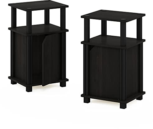 Furinno Brahms 3 Niveles, Auxiliar, Mesa de sofá, mesita de Noche con Puerta, Engineered Wood, Espresso/Negro, Nivelese de 2, 2 Unidades