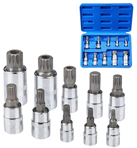 sukudon 10-teiliges europäisches M4 - M18 Vielzahn-Stecknüsse- Set, Innenvielzahn Bitset -Steckschlüsseleinsätze mit Aufbewahrungbox