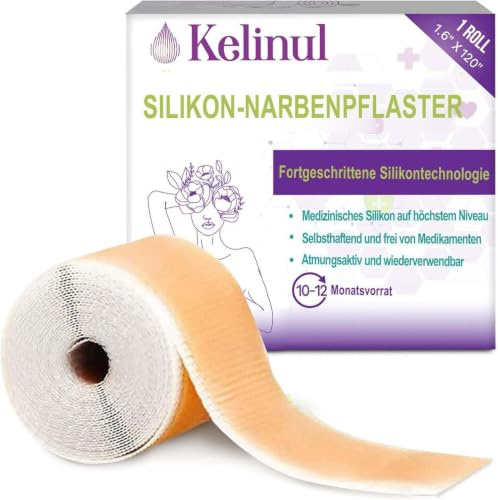 Kelinul Silikonpflaster für Narben Silikon-Narbenband Rolle: wiederverwendbar 6-8 Monate Vorrat (1.6x120Roll)